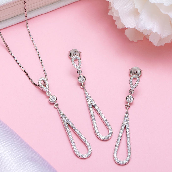 Dazzling Droplets Rhodium-Plated CZ 925 Sterling Silver Jewelry Set