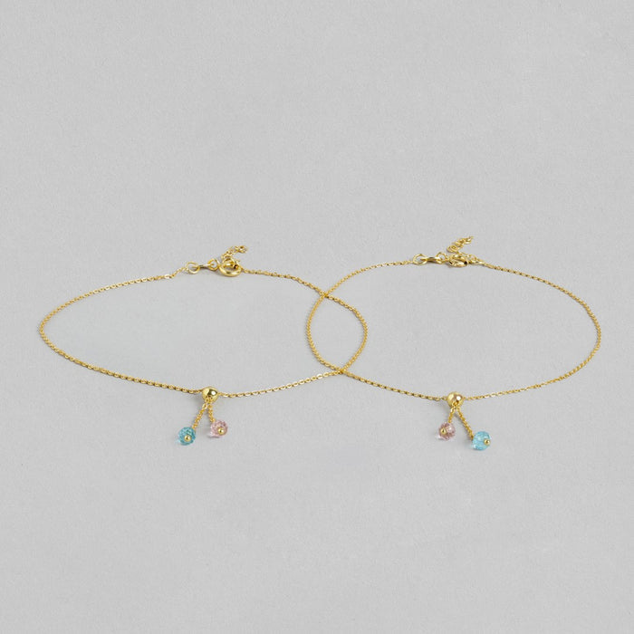 Dazzling Drops Gold-Plated 925 Sterling Silver Anklet with CZ Charms