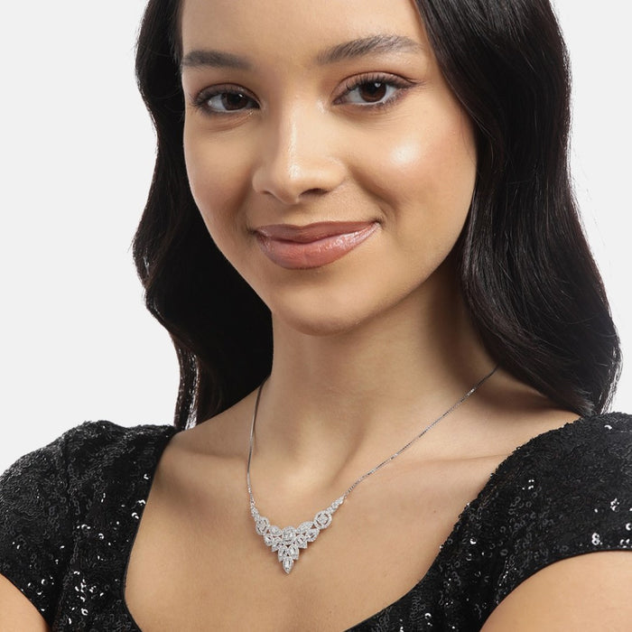 Dazzling Elegance CZ Rhodium-Plated 925 Sterling Silver Necklace with CZ