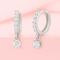 Dazzling Solitaire Drop Rhodium-Plated 925 Silver Huggie Earrings