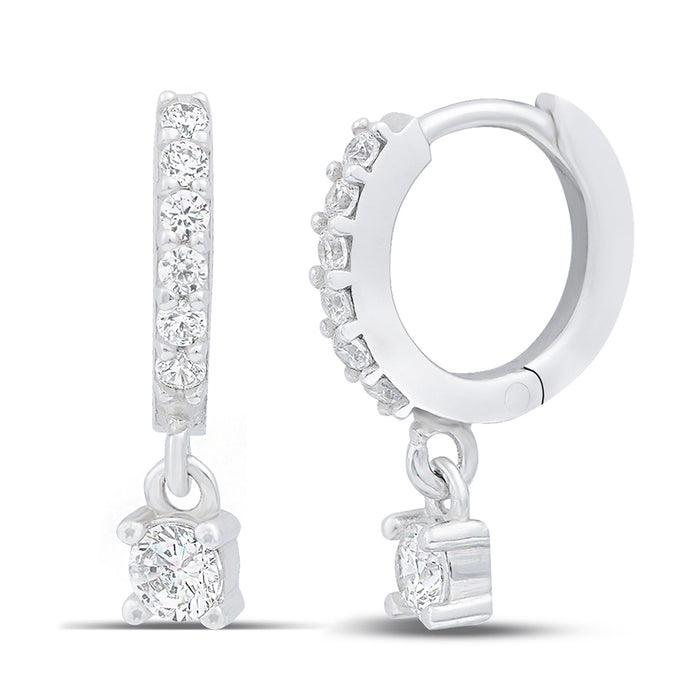 Dazzling Solitaire Drop Rhodium-Plated 925 Silver Huggie Earrings