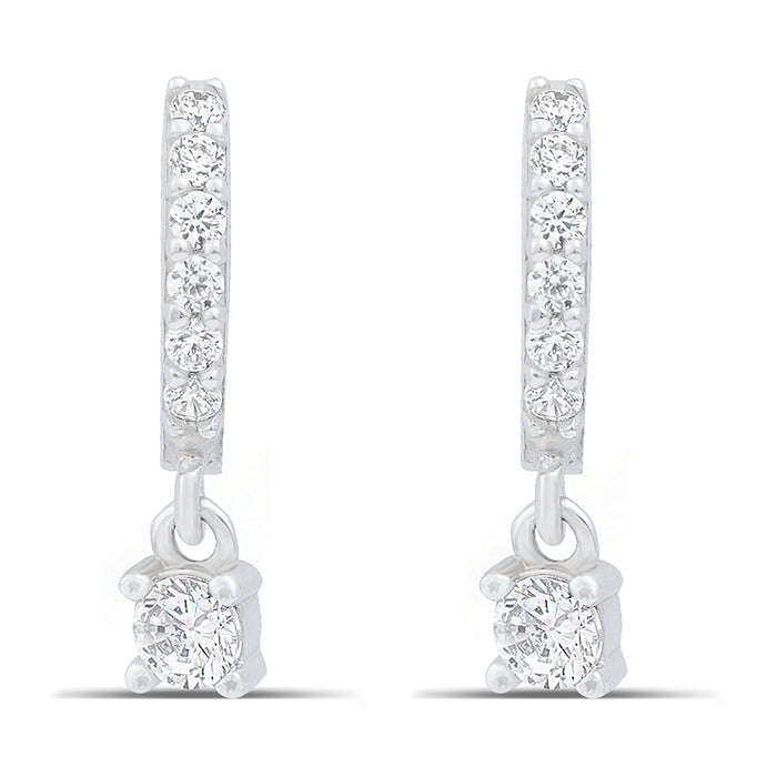 Dazzling Solitaire Drop Rhodium-Plated 925 Silver Huggie Earrings