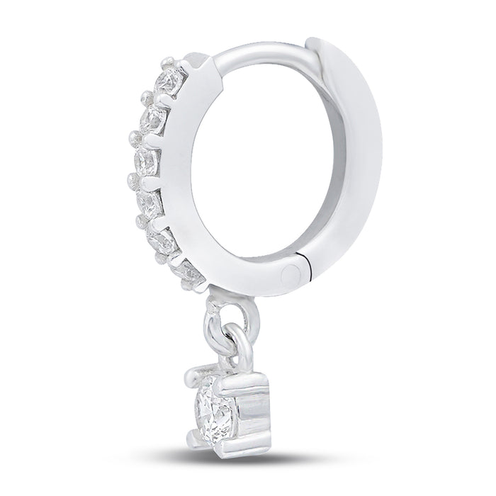 Dazzling Solitaire Drop Rhodium-Plated 925 Silver Huggie Earrings