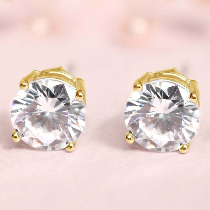 Dazzling Solitude Gold-Plated 925 Sterling Silver Stud Earrings