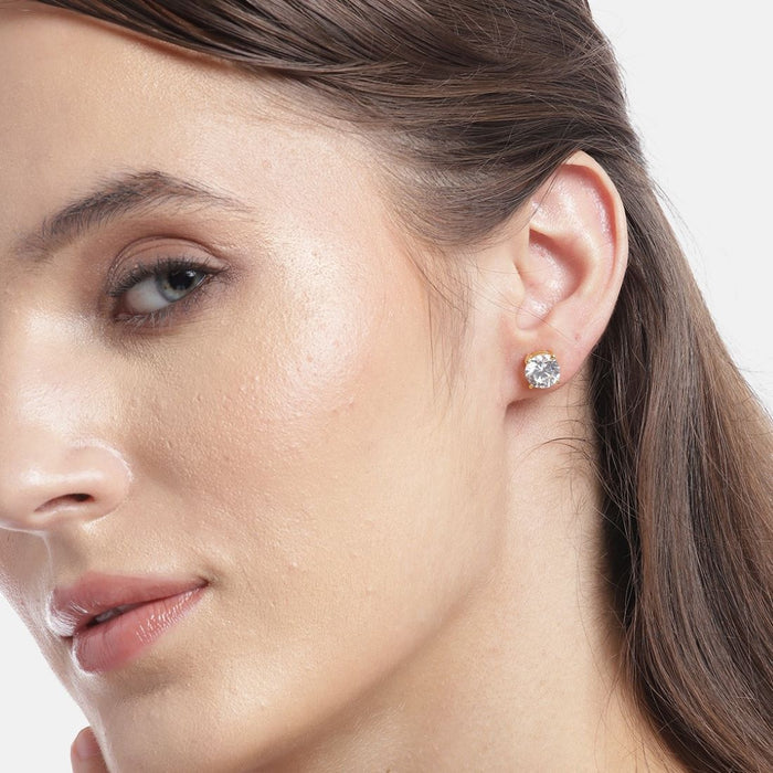 Dazzling Solitude Gold-Plated 925 Sterling Silver Stud Earrings