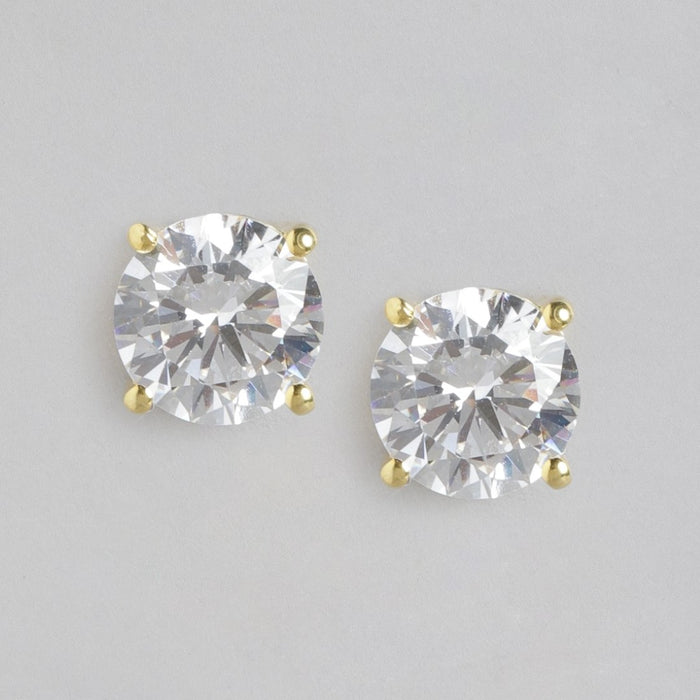 Dazzling Solitude Gold-Plated 925 Sterling Silver Stud Earrings
