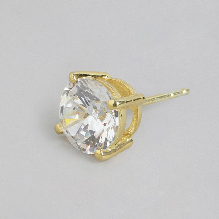 Dazzling Solitude Gold-Plated 925 Sterling Silver Stud Earrings