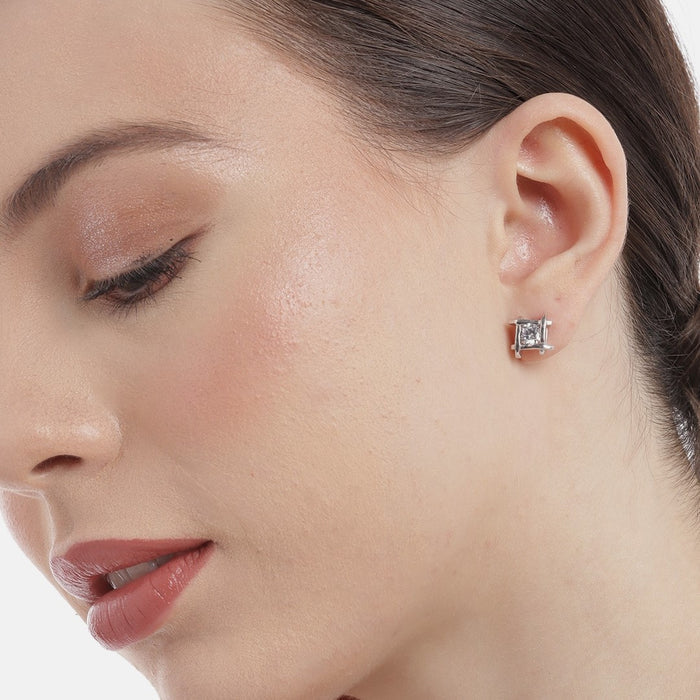 Dazzling Square Sparkle 925 Sterling Silver Stud Earrings