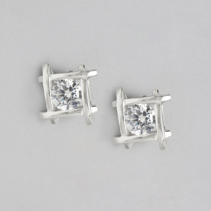 Dazzling Square Sparkle 925 Sterling Silver Stud Earrings