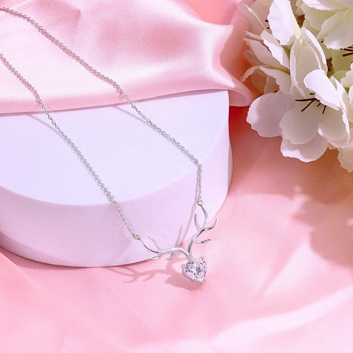 Deer Rhodium Plated 925 Sterling Silver Necklace