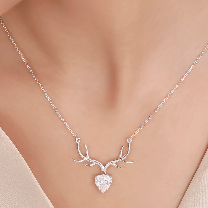 Deer Rhodium Plated 925 Sterling Silver Necklace