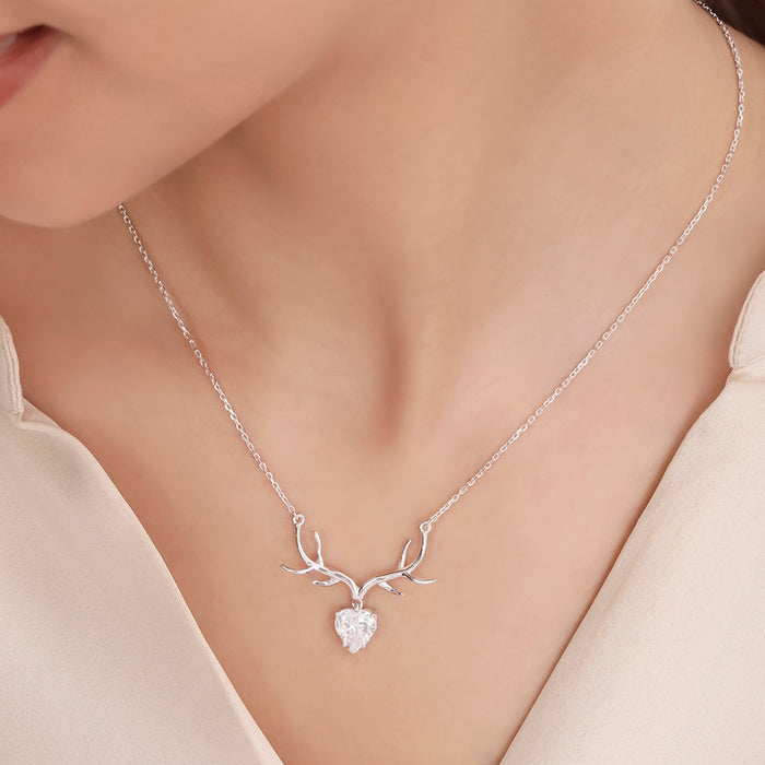Deer Rhodium Plated 925 Sterling Silver Necklace