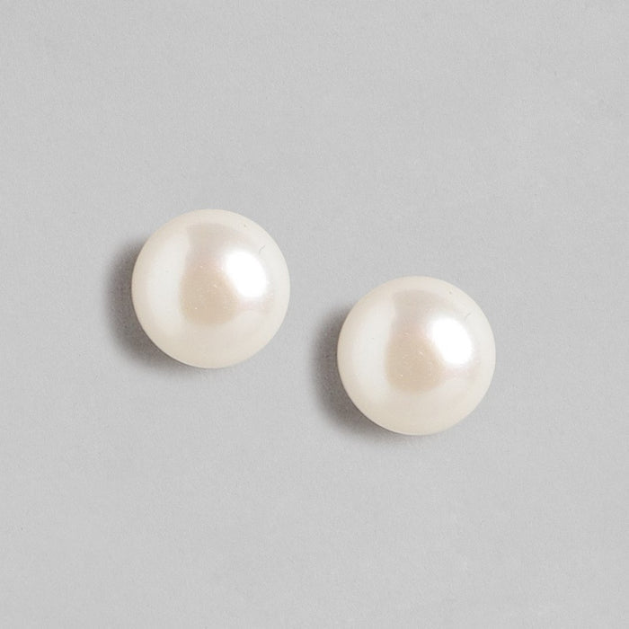 Delicate Dot Pearl Rose Gold Plating 925 Silver Stud Earrings (8mm Pearl )
