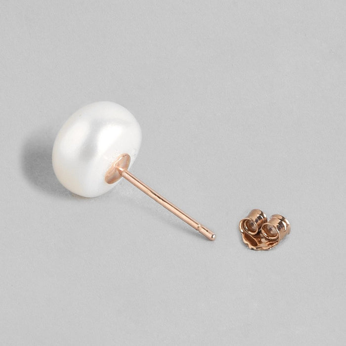 Delicate Dot Pearl Rose Gold Plating 925 Silver Stud Earrings (8mm Pearl )