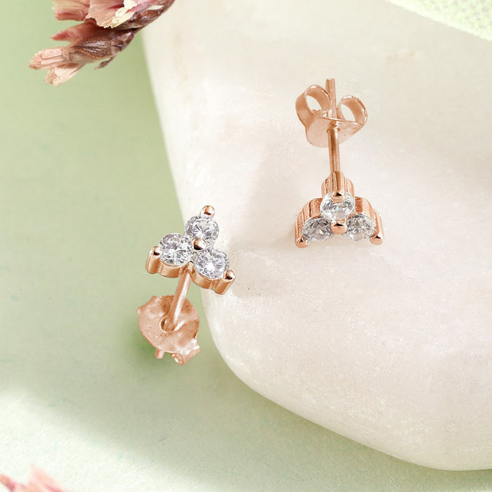Delicate Elegance CZ Rose Gold-Plated 925 Sterling Silver Stud Earrings