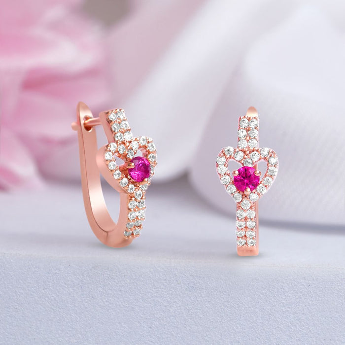 Delicate Heart Pink Rose Gold Plated 925 Silver Stud Earrings