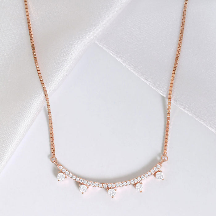 Delicate Rose Gold-Plated 925 Sterling Silver CZ Necklace