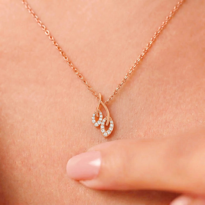 Delicate Twin Leaf CZ Rose Gold Plated 925 Silver Pendant