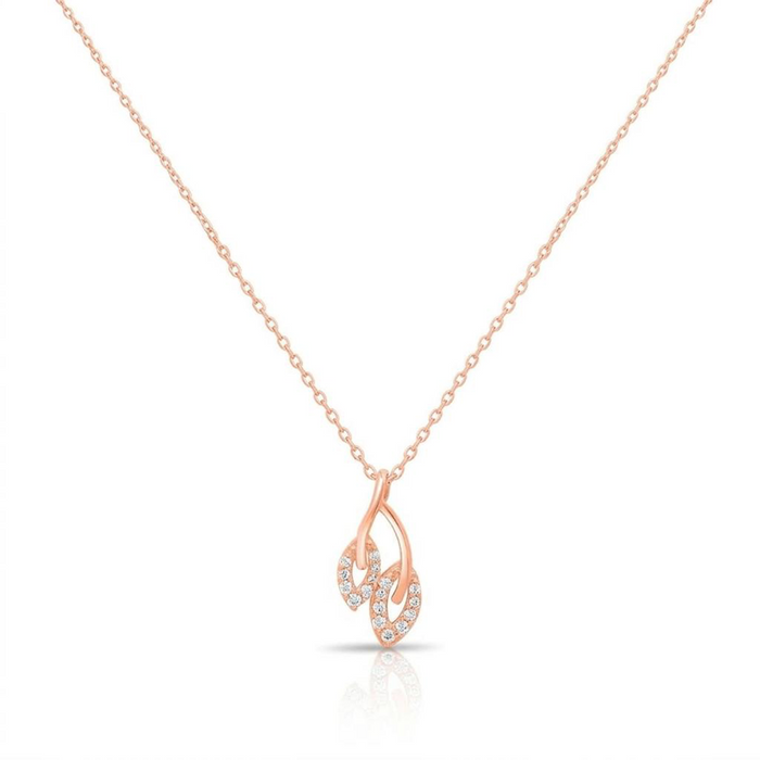 Delicate Twin Leaf CZ Rose Gold Plated 925 Silver Pendant