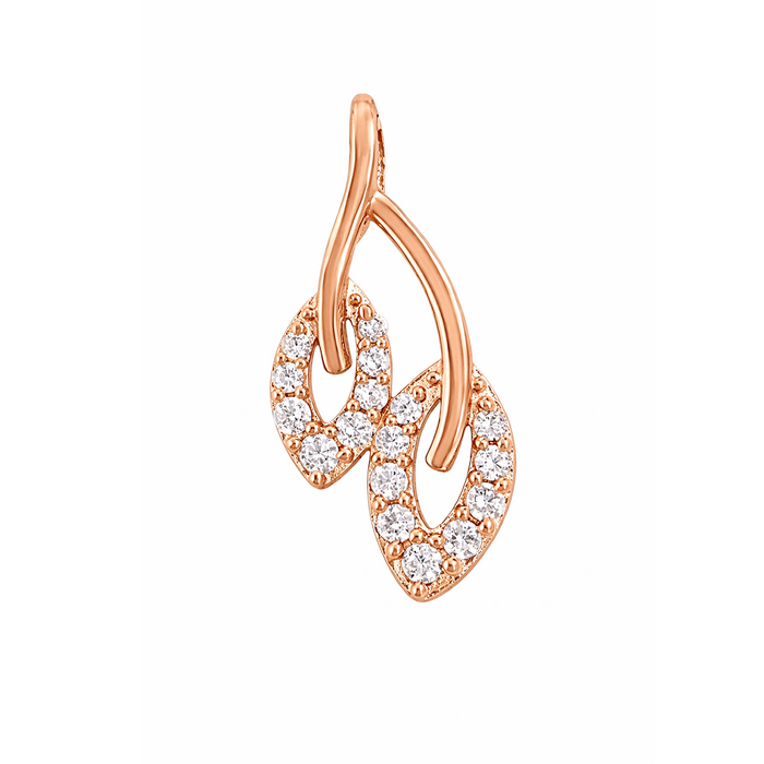 Delicate Twin Leaf CZ Rose Gold Plated 925 Silver Pendant