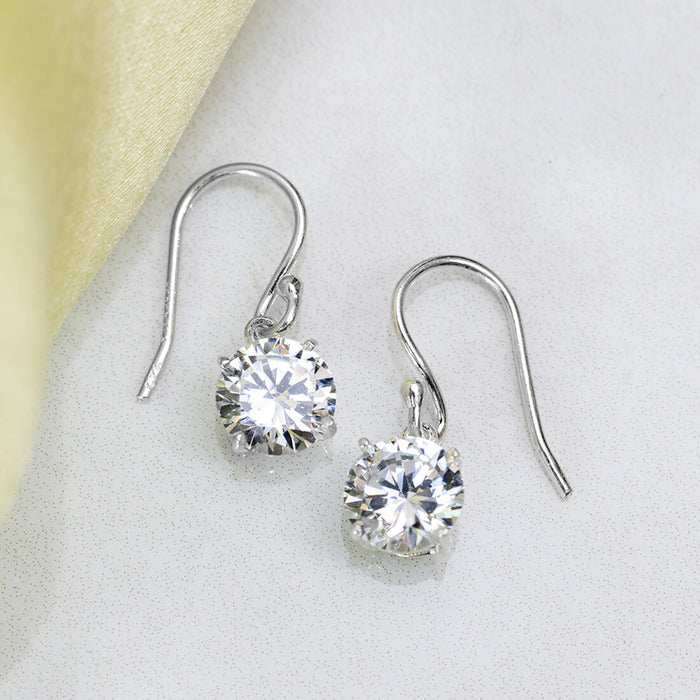 Deluxe Snowy Solitaire Rhodium Plated 925 Silver Earrings