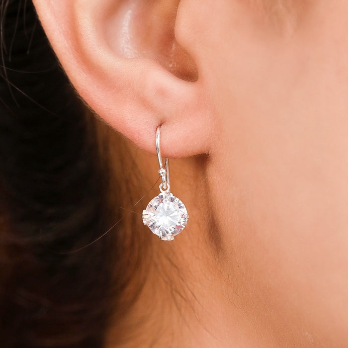 Deluxe Snowy Solitaire Rhodium Plated 925 Silver Earrings