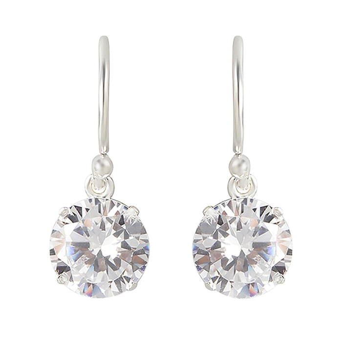Deluxe Snowy Solitaire Rhodium Plated 925 Silver Earrings