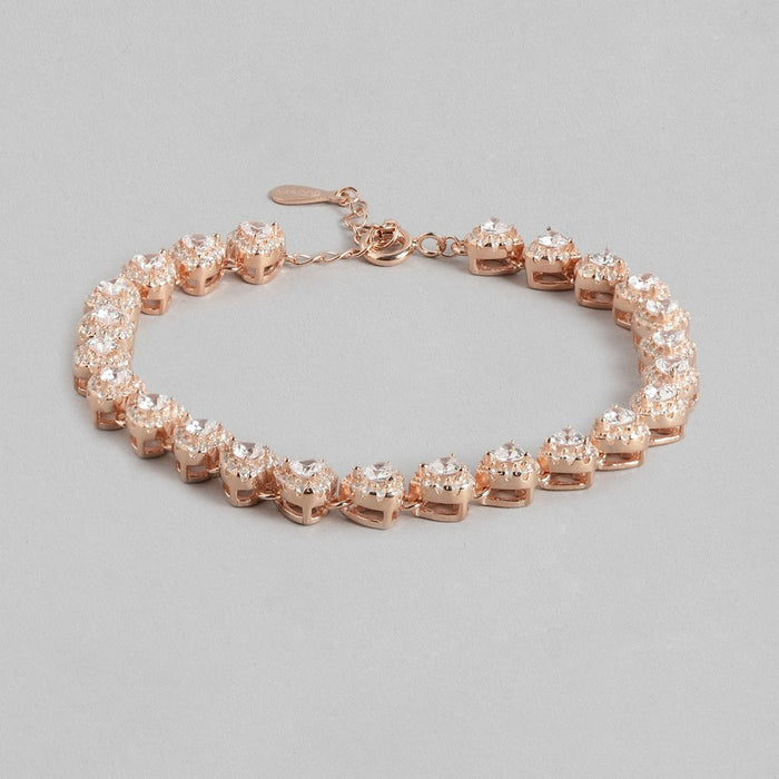 Designer 925 Sterling Silver Rose Gold Heart Bracelet Shine with Cubic Zirconia