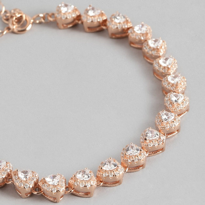 Designer 925 Sterling Silver Rose Gold Heart Bracelet Shine with Cubic Zirconia