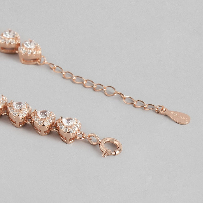 Designer 925 Sterling Silver Rose Gold Heart Bracelet Shine with Cubic Zirconia