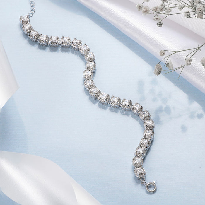 Designer CZ Rhodium Plated 925 Sterling Silver Bracelet
