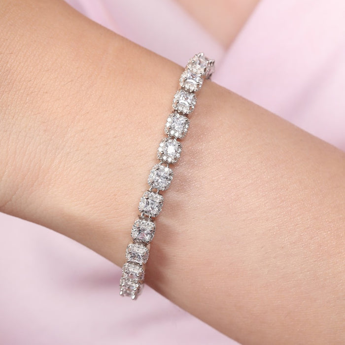 Designer CZ Rhodium Plated 925 Sterling Silver Bracelet