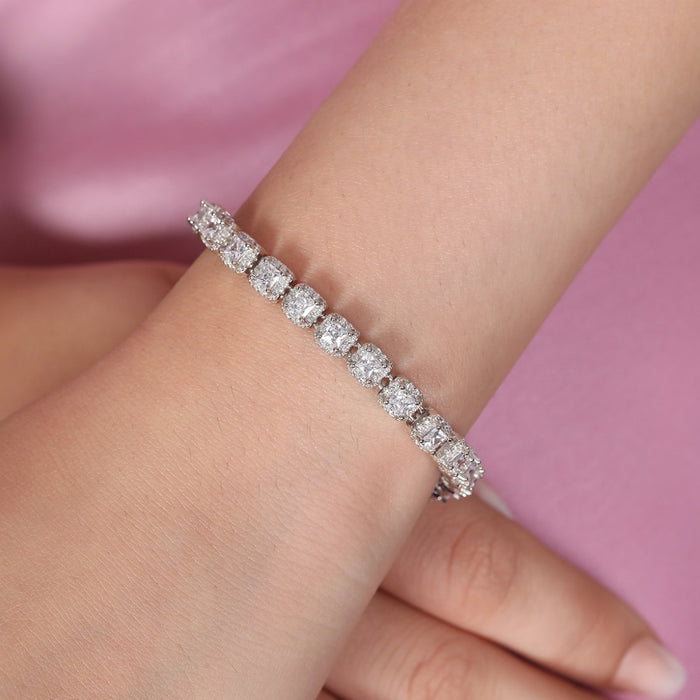 Designer CZ Rhodium Plated 925 Sterling Silver Bracelet
