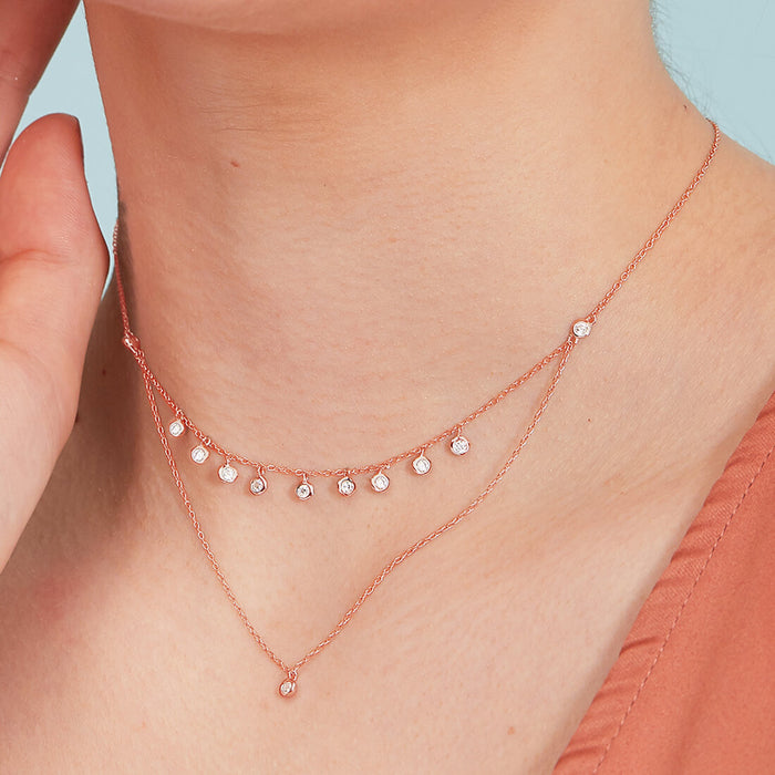 Dew Charms 925 Silver Layered Necklace in Rose Gold