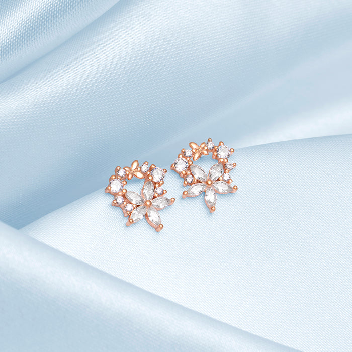 Dewdrop Bloom Rose Gold Plated 925 Sterling Silver Earrings