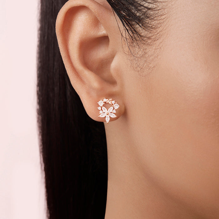 Dewdrop Bloom Rose Gold Plated 925 Sterling Silver Earrings
