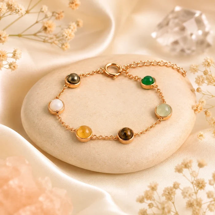 Dhan Yog Bracelet for Women featuring Pyrite, Citrine, Green Aventurine, Tiger Eye, Jade and Sphatik beads
