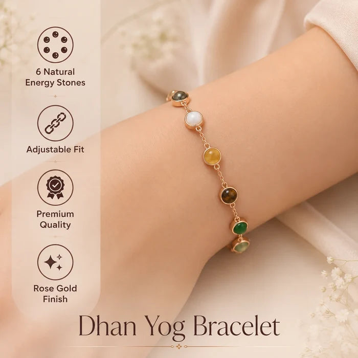 Dhan Yog Bracelet for Women shown on a delicate gold-tone chain