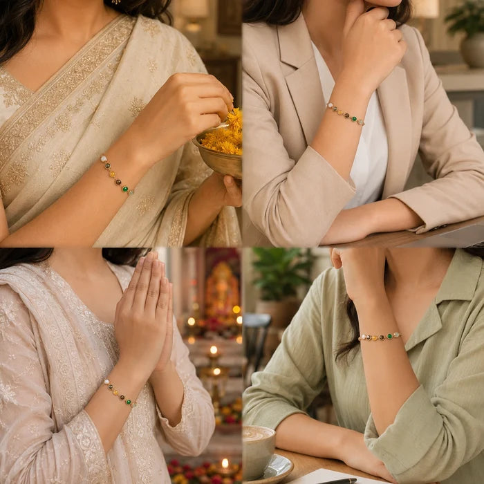 Dhan Yog Bracelet for Women - close-up of six prosperity gemstones