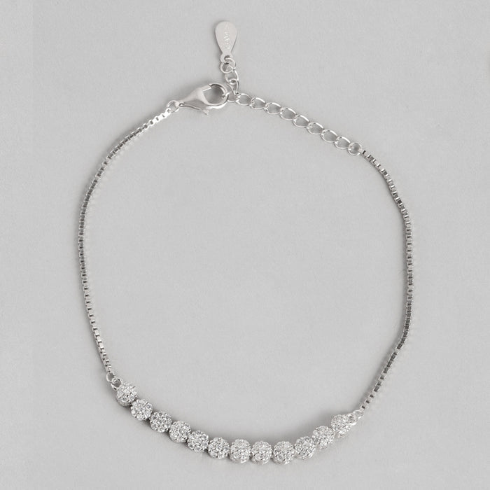 925 Sterling Silver floral bracelet for women featuring sparkling stone clusters on an adjustable chain – Zavya
