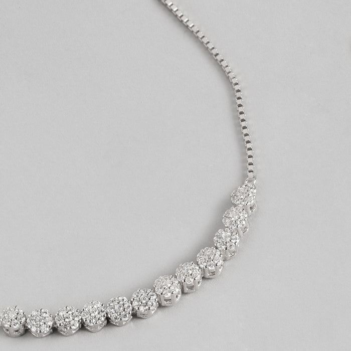 Women's 925 Sterling Silver floral bracelet with sparkling stone clusters on a silver box chain – Zavya