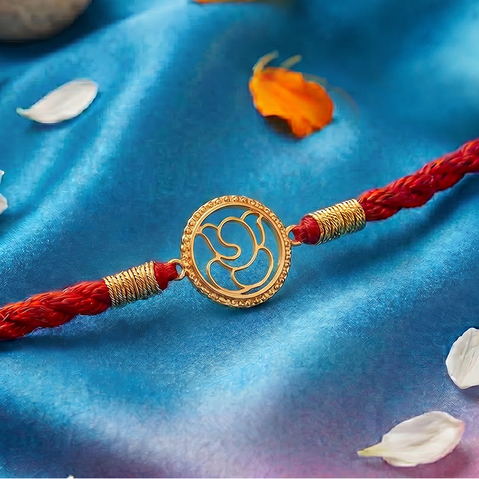 Divine Abstract Ganesha Gold Plated Silver Rakhi and Evil Eye Lumba Combo