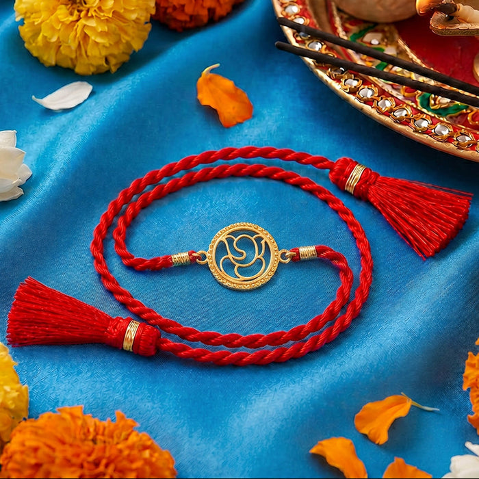 Divine Abstract Ganesha Gold Plated Silver Rakhi (Zavya Signature)