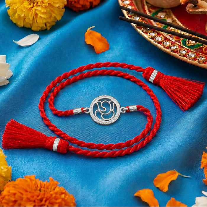 Divine Abstract Ganesha Silver Rakhi (Zavya Signature)