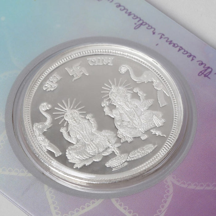 Divine Blessings Ganesh and Lakshmi Ji Silver Plated 999 Sterling Silver Coin