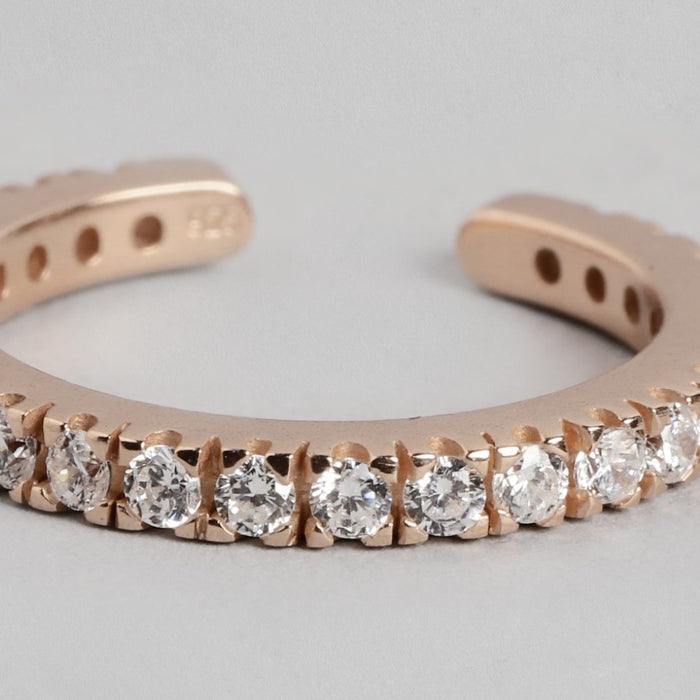 Divine Blossom CZ Rose Gold-Plated 925 Sterling Silver Women's Ring (Adjustable)