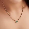 Divine Charm 925 Sterling Silver Mangalsutra with Green CZ and Beads in Gold Plating