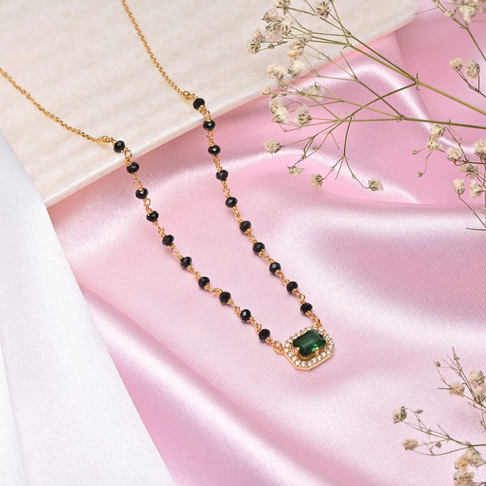 Divine Charm 925 Sterling Silver Mangalsutra with Green CZ and Beads in Gold Plating