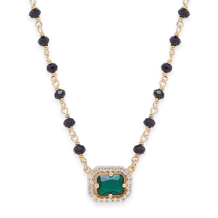 Divine Charm 925 Sterling Silver Mangalsutra with Green CZ and Beads in Gold Plating