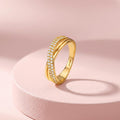 Divine Cross CZ Gold Plated 925 Silver Women Ring (Adjustable)